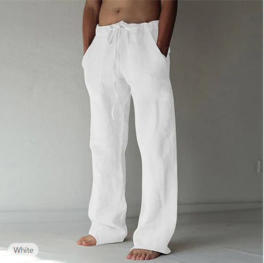 Herren Leinenhose mit weitem Schnitt Kordelzug und Seitentaschen Nord Taschen