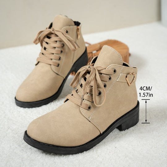 Damen Schnür-Ankleboots aus Veloursoptik mit niedrigem Blockabsatz und Herzdetail Nord Taschen