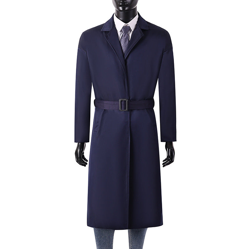 Herren Langer Minimalistischer Trenchcoat mit verdeckter Knopfleiste und Seitentaschen Nord Taschen