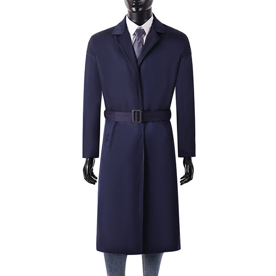 Herren Langer Minimalistischer Trenchcoat mit verdeckter Knopfleiste und Seitentaschen Nord Taschen