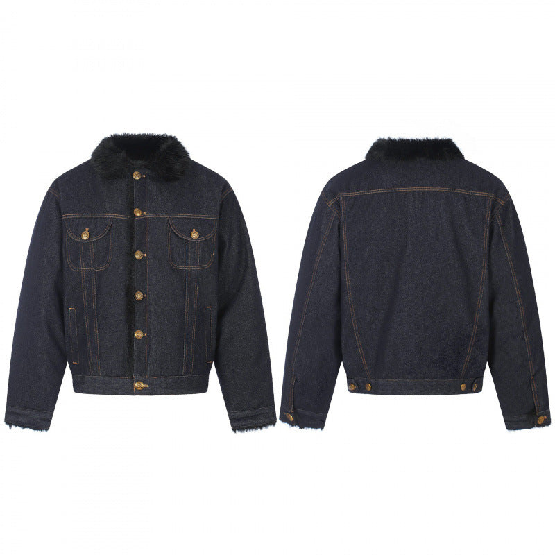 Herren Kurz geschnittene Denimjacke mit Kunstfellkragen und Teddyfutter‑Optik Nord Taschen