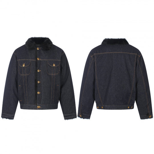Herren Kurz geschnittene Denimjacke mit Kunstfellkragen und Teddyfutter‑Optik Nord Taschen