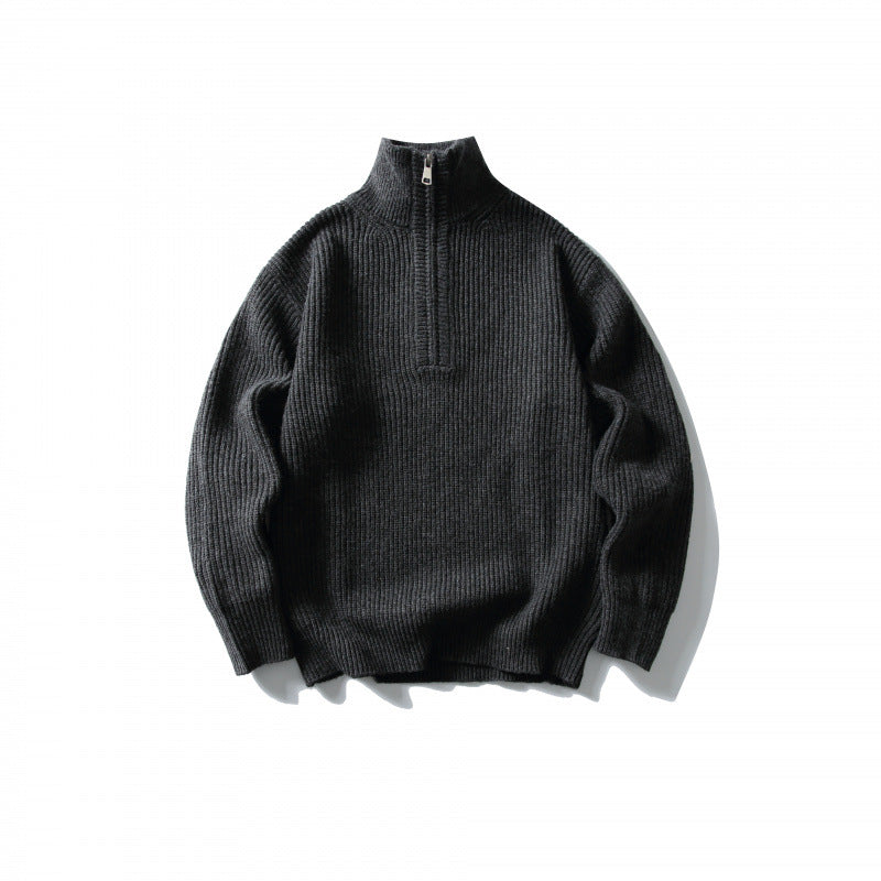 Unisex Strukturierter Halbzip-Strickpullover mit hohem Stehkragen und geripptem Rippstrick Nord Taschen
