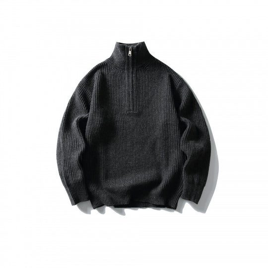 Unisex Strukturierter Halbzip-Strickpullover mit hohem Stehkragen und geripptem Rippstrick Nord Taschen