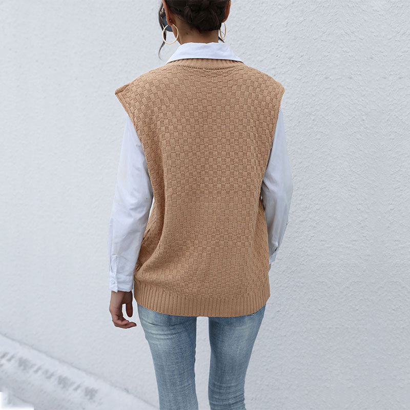 Damen Strick-Weste mit V‑Ausschnitt, Zopfmuster und lässiger Oversize-Silhouette Nord Taschen