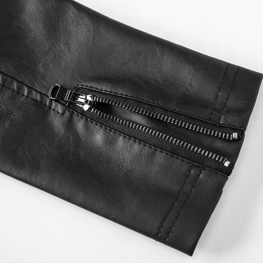Herren Lederimitat-Bikerjacke im Vintage-Look mit Stehkragen, Ziernähten und Mehrfach-Reißverschlusstaschen Nord Taschen
