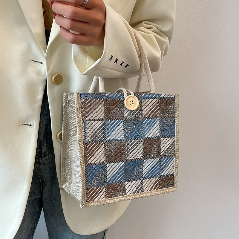 Damen Jute-Handtasche im modernen Karomuster Nord Taschen