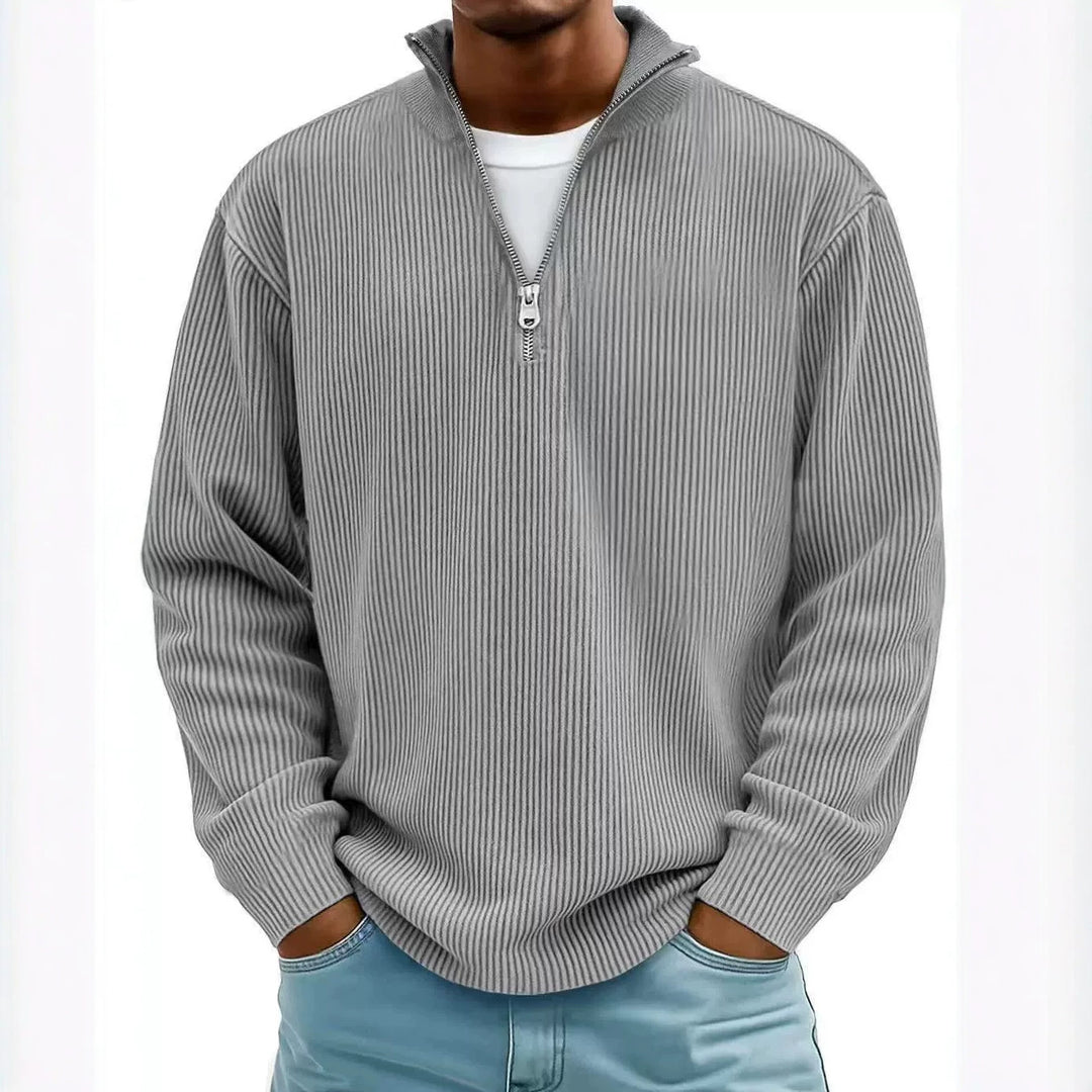 Herren gerippter Strickpullover mit Halbreißverschluss und Stehkragen Nord Taschen