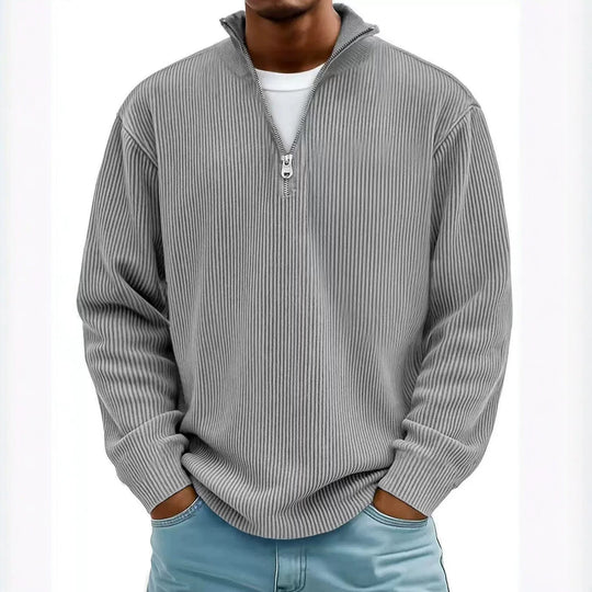 Herren gerippter Strickpullover mit Halbreißverschluss und Stehkragen Nord Taschen