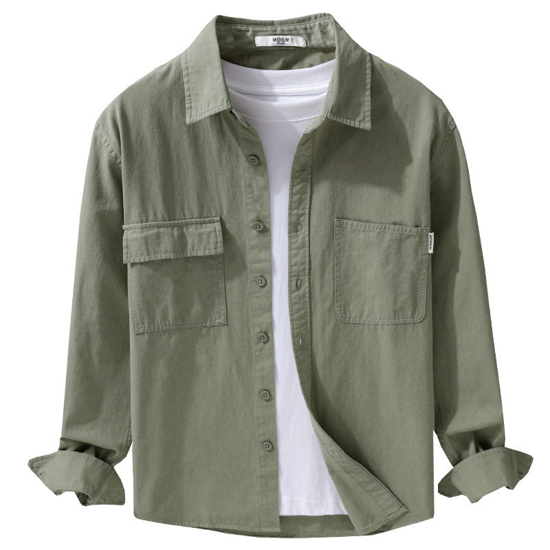 Herren Casual-Hemdjacke aus schwerem Baumwoll-Twill mit asymmetrischen Brusttaschen und kastigem Schnitt Nord Taschen