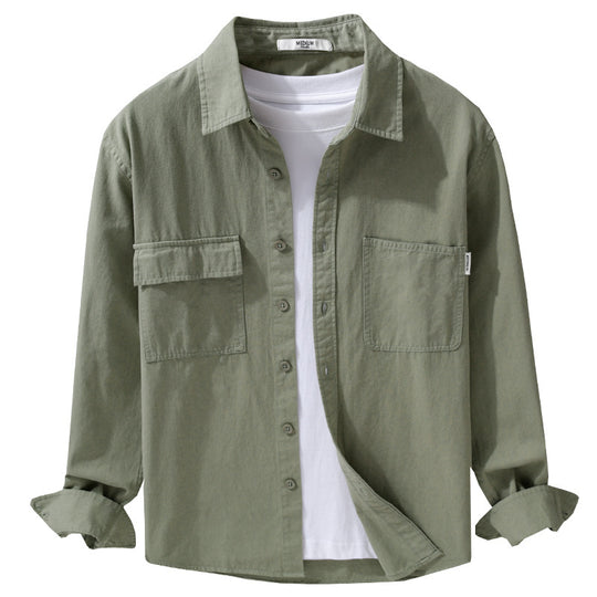 Herren Casual-Hemdjacke aus schwerem Baumwoll-Twill mit asymmetrischen Brusttaschen und kastigem Schnitt Nord Taschen