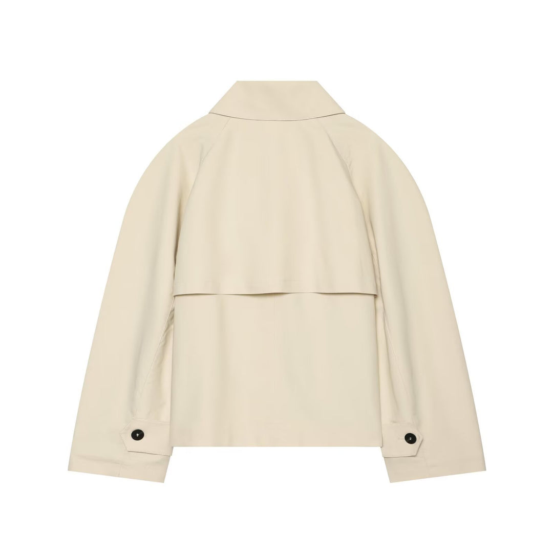 Damen Cropped-Boxy-Trenchjacke mit übergroßem Hemdkragen und Manschettenriegeln Nord Taschen