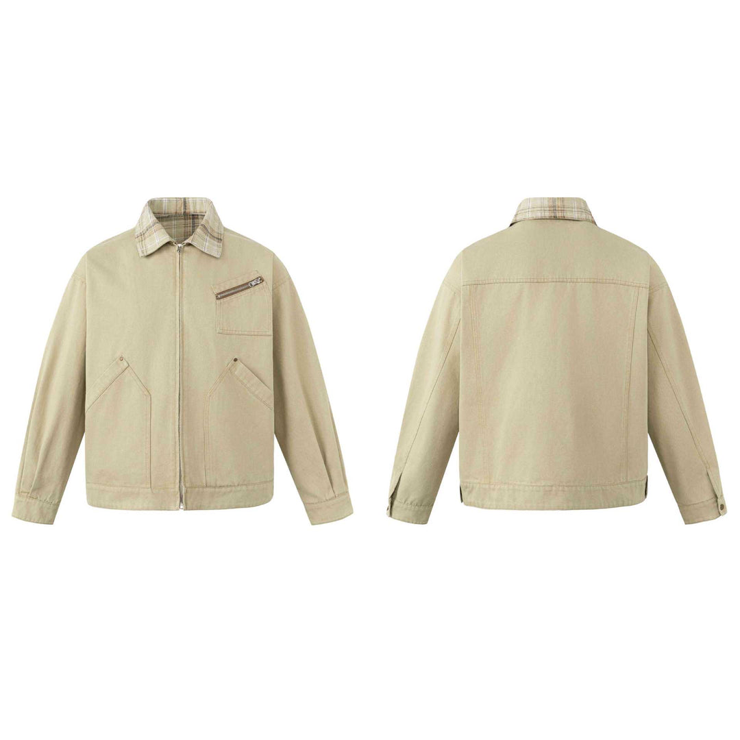 Herren Kurz geschnittener Canvas-Workwear-Blouson mit Karokragen und Zip-Brusttasche Nord Taschen
