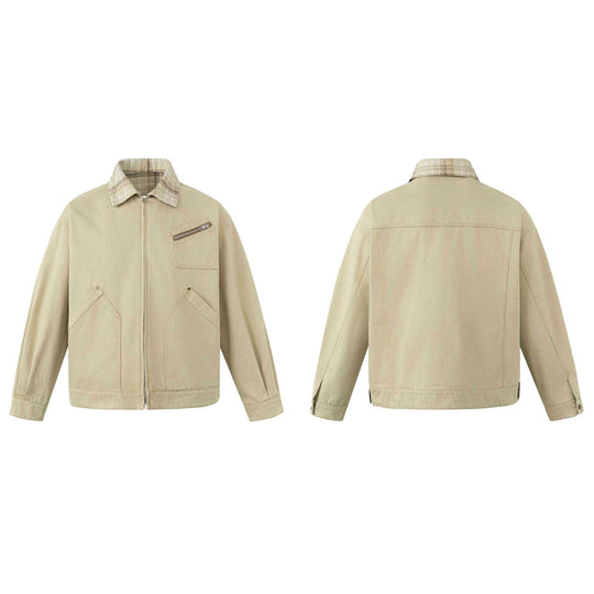 Herren Kurz geschnittener Canvas-Workwear-Blouson mit Karokragen und Zip-Brusttasche Nord Taschen