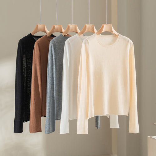 Damen Leichtes Feinstrick-Basicshirt mit extraweichem Fall und feinem Rippkragen Nord Taschen