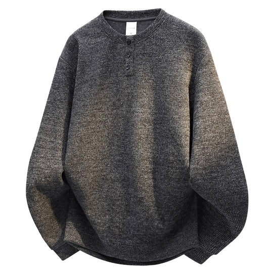 Herren Oversize Strukturierter Henley-Strickpullover mit dreifacher Knopfleiste Nord Taschen