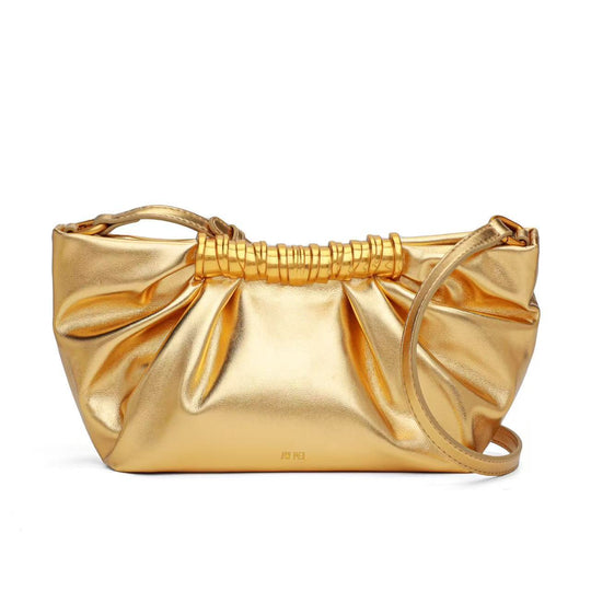 Damen Clutch mit dekorativer Faltoptik und goldenem Griff Nord Taschen
