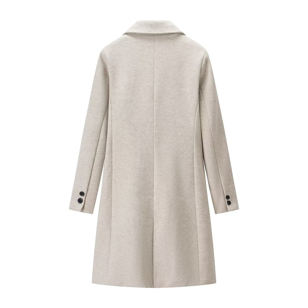 Damen Eleganter Wollmix-Mantel in gerader Silhouette mit Reverskragen und paspelierten Eingrifftaschen Nord Taschen