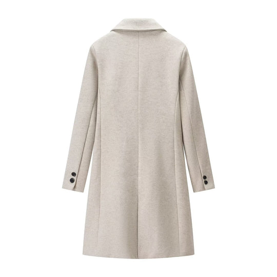 Damen Eleganter Wollmix-Mantel in gerader Silhouette mit Reverskragen und paspelierten Eingrifftaschen Nord Taschen