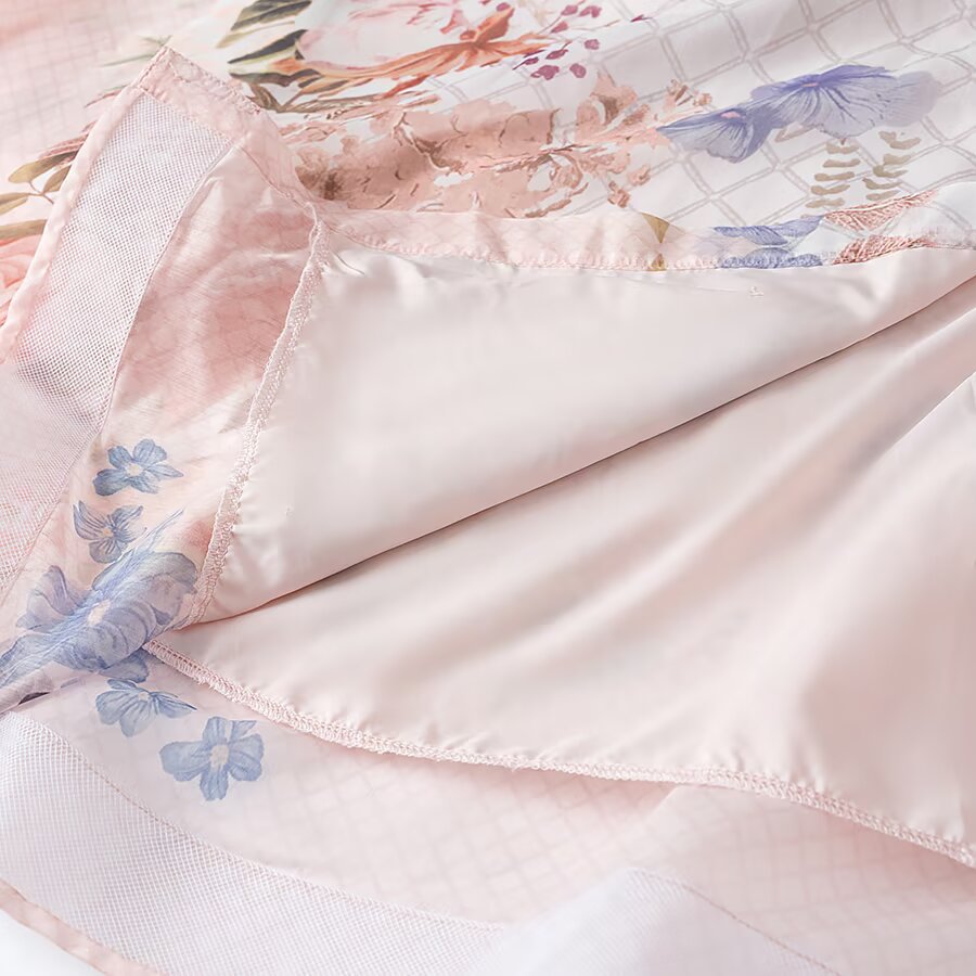Damen Maxikleid aus Chiffon mit floralem Print, Stehkragen und Puffärmeln Nord Taschen