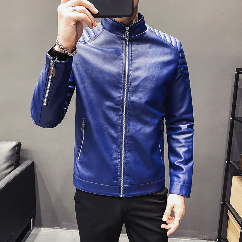 Herren schlanker Kunstleder-Moto-Blouson mit ergonomischen Nähten, Rippenstepp an Schultern und verdeckten Reißverschlusstaschen Nord Taschen