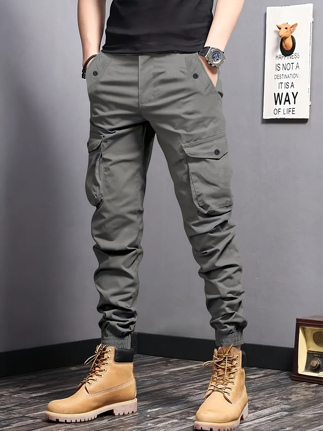 Herren Cargo-Joggerhose mit elastischem Bund, Tunnelzug und Multifunktionstaschen Nord Taschen