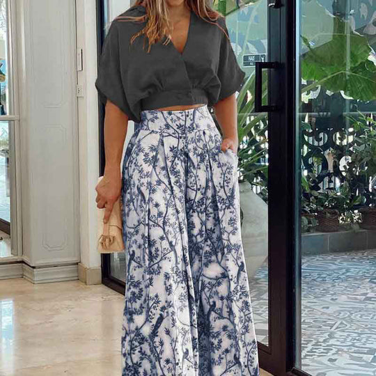 Damen Elegante hochtaillierte Palazzohose mit weitem Bein, Falten und Eingrifftaschen Nord Taschen
