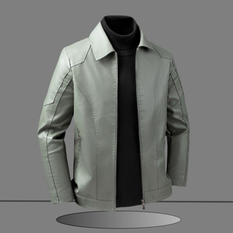 Herren Elegante Slim-Fit Lederoptik-Blousonjacke mit Hemdkragen, vertikalen Ziernähten und verdecktem Reißverschluss Nord Taschen