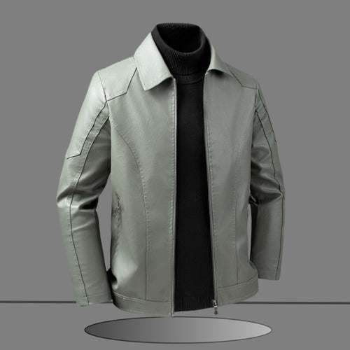 Herren Elegante Slim-Fit Lederoptik-Blousonjacke mit Hemdkragen, vertikalen Ziernähten und verdecktem Reißverschluss Nord Taschen