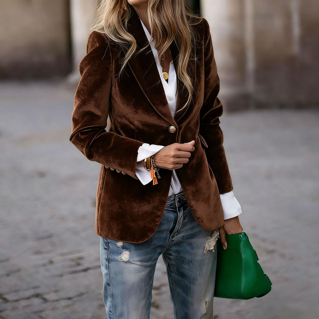 Damen Eleganter taillierter Samtblazer mit Notch-Revers und Single-Button Nord Taschen