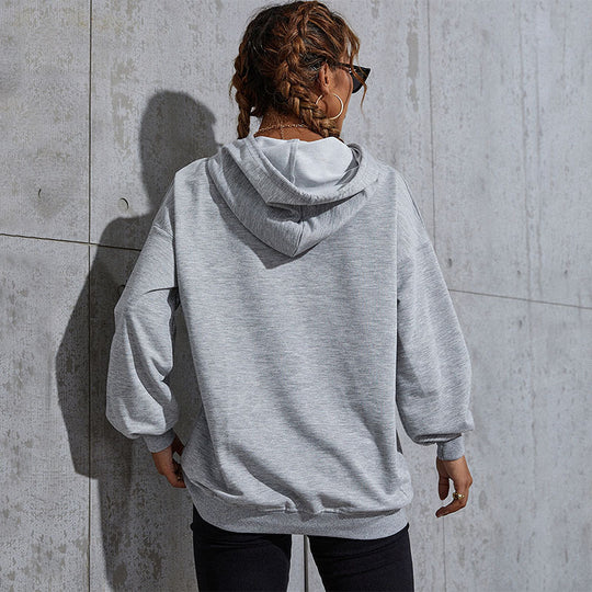 Damen Oversize-Kapuzenpullover mit Kängurutasche und Schmetterling-Stickerei Nord Taschen