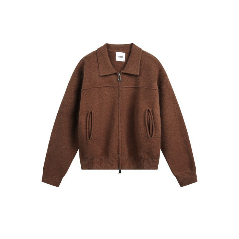 Herren Gestrickte Zipjacke mit Hemdkragen, Rippbündchen und verdeckten Eingrifftaschen Nord Taschen
