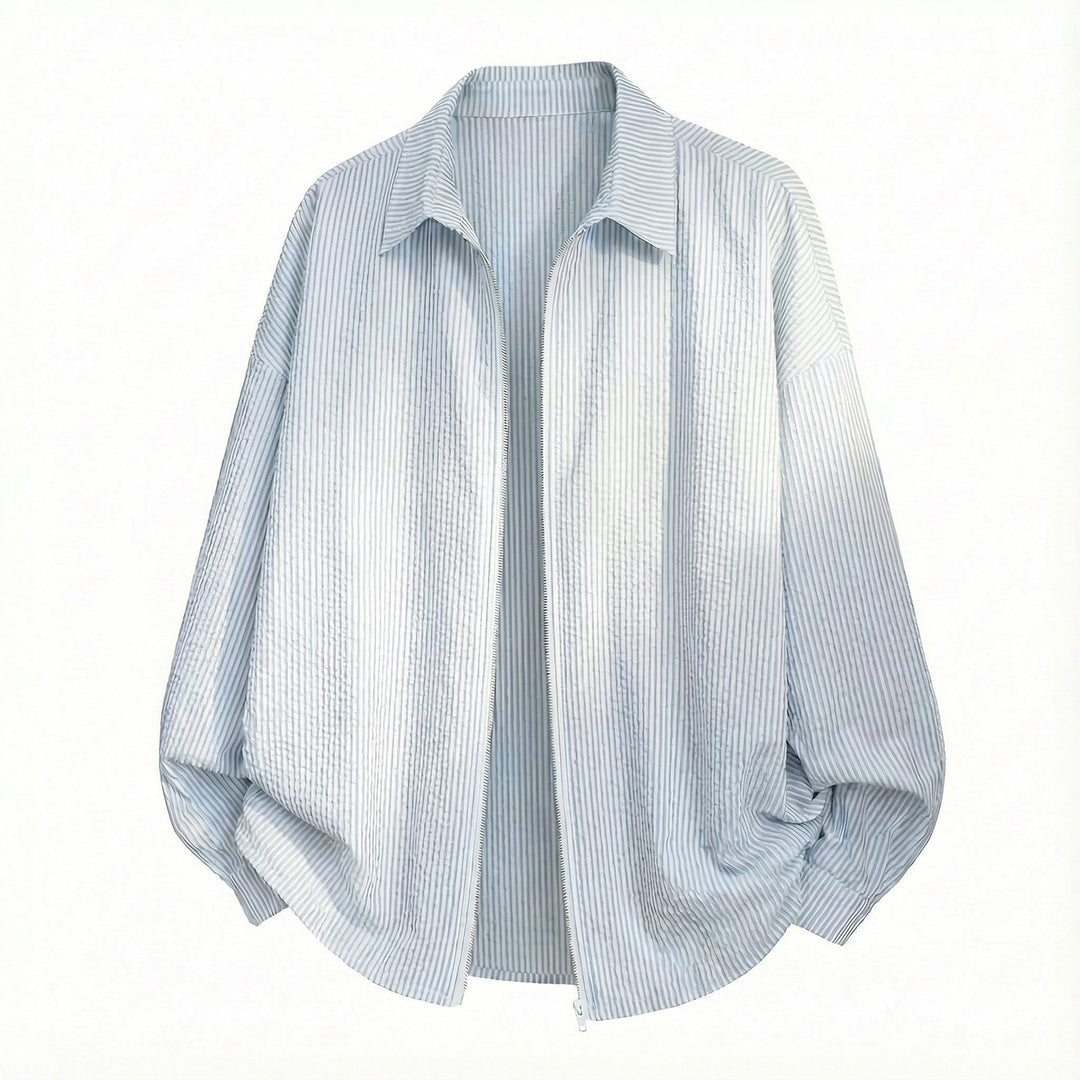 Unisex Oversize Hemdjacke aus Crinkle-Baumwollmix mit durchgehendem Reißverschluss Nord Taschen