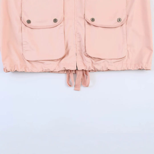 Damen Kurzjacke im Safari‑Stil mit Stehkragen, Kängurutaschen und Kordelzug Nord Taschen