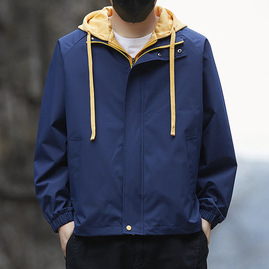 Herren Leichte Kapuzen-Regenjacke im Bomberstil mit verdecktem Reißverschluss und elastischen Bündchen Nord Taschen