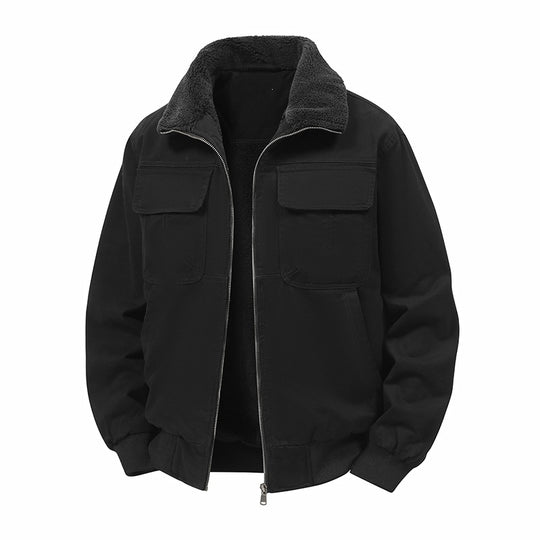 Herren Thermo-Bomberjacke im Fieldstil mit Teddykragen, aufgesetzten Brusttaschen & Reißverschluss Nord Taschen