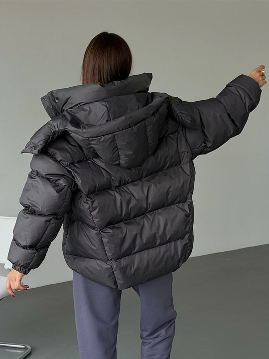 Damen Kurz-Pufferjacke mit Thermofüllung, Oversize-Kapuze & verdecktem Zweiwege-Reißverschluss Nord Taschen