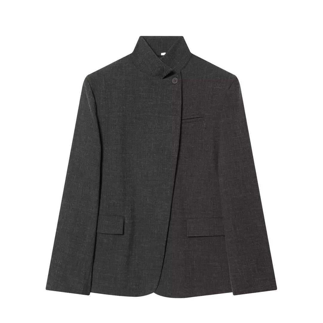 Damen Taillierter karierter Blazer mit Stehkragen und verdeckter Knopfleiste Nord Taschen