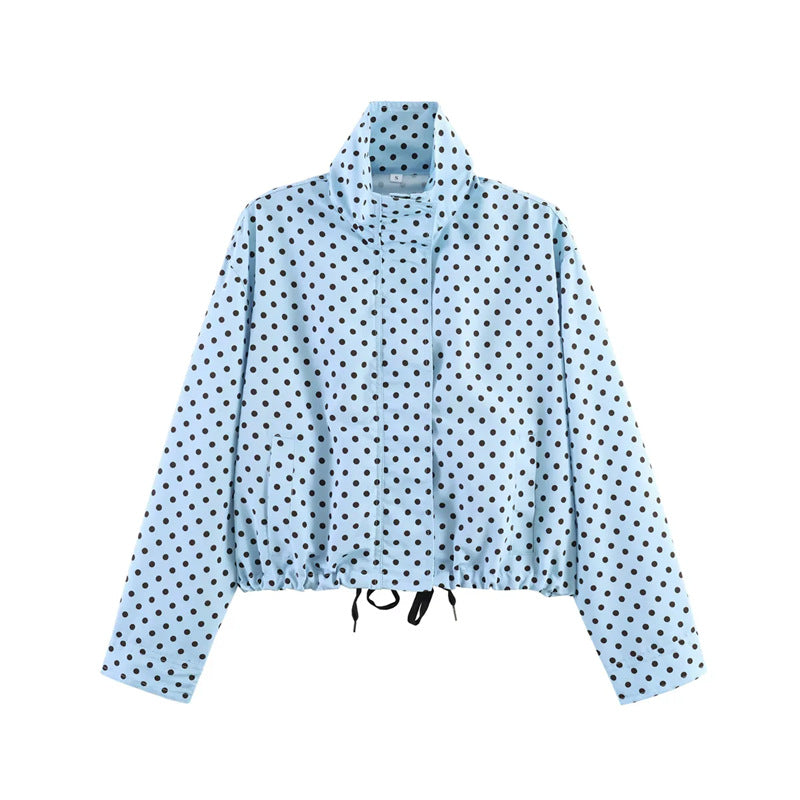 Damen Gekürzte Punkte-Utility-Jacke mit Stehkragen und Tunnelzug Nord Taschen
