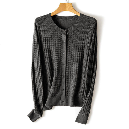 Damen Feinstrick-Cardigan mit Zopfmuster, Rundhalsausschnitt und Knopfleiste Nord Taschen