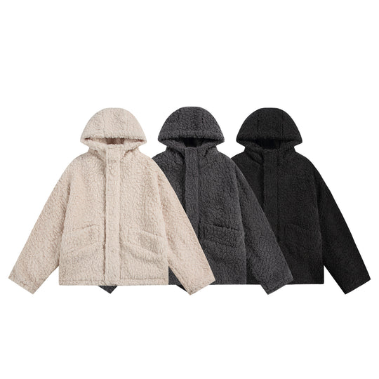 Damen Oversize Sherpa‑Kapuzenjacke mit verdeckter Frontblende und aufgesetzten Taschen Nord Taschen