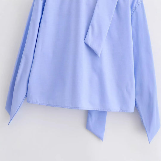 Damen Oversize‑Hemdbluse mit integriertem Halstuch‑Schal und aufgesetzter Brusttasche Nord Taschen