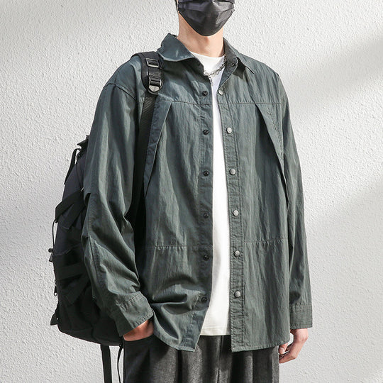 Herren Leichte Overshirt-Hemdjacke im Relaxed-Look mit Druckknopfleiste und Faltendetail Nord Taschen
