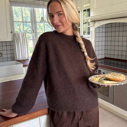 Damen Flauschiger Rundhals-Pullover mit Ballonärmeln und kastiger Silhouette Nord Taschen