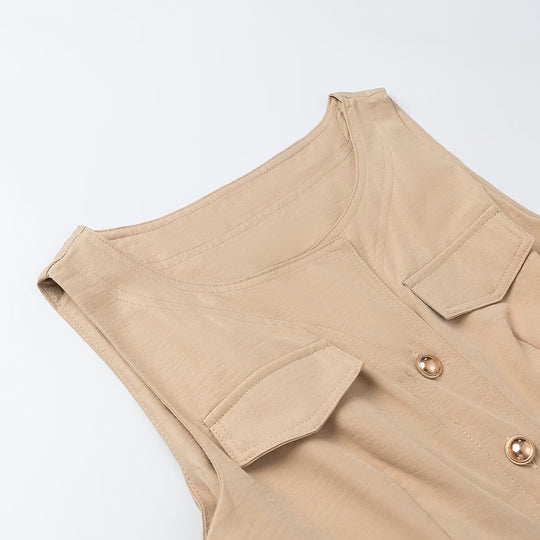 Damen Ärmelloses Hemdblusenkleid mit weitem A‑Linien‑Rock und Ziergürtel Nord Taschen