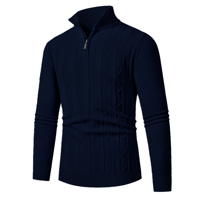 Herren Feinstrick-Halbzip-Pullover mit Zopfmuster und Stehkragen Nord Taschen