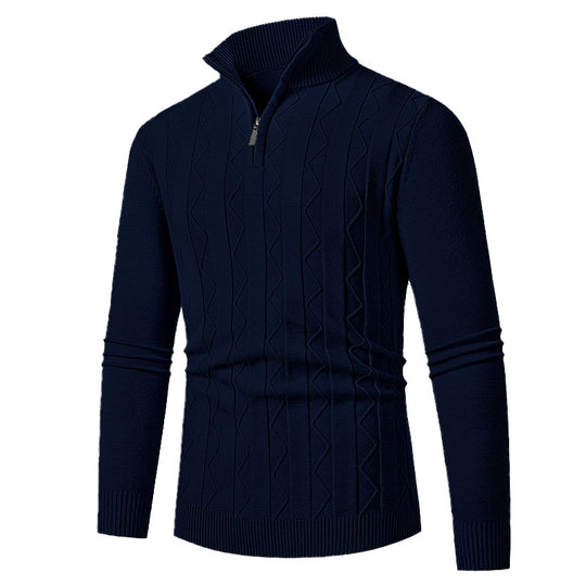 Herren Feinstrick-Halbzip-Pullover mit Zopfmuster und Stehkragen Nord Taschen