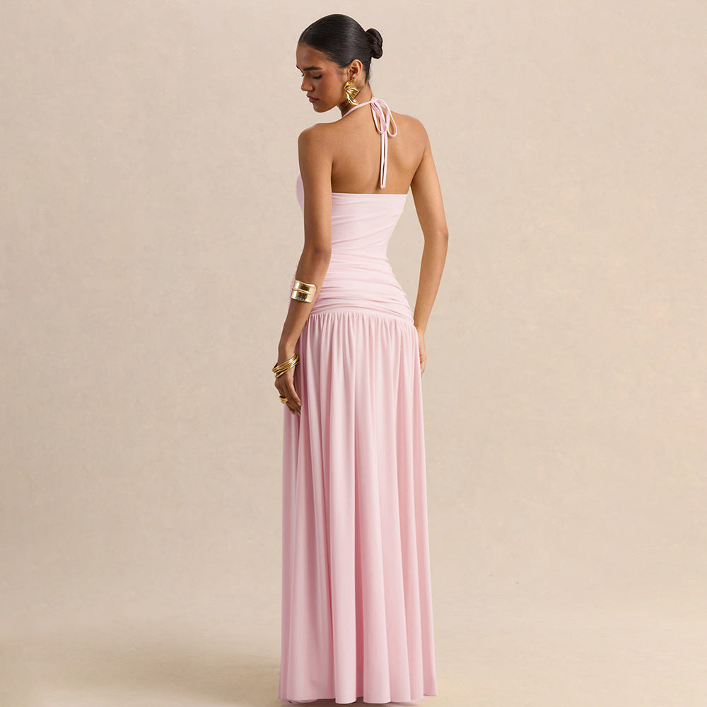 Damen Maxikleid mit Raffungen und schulterfreiem Design