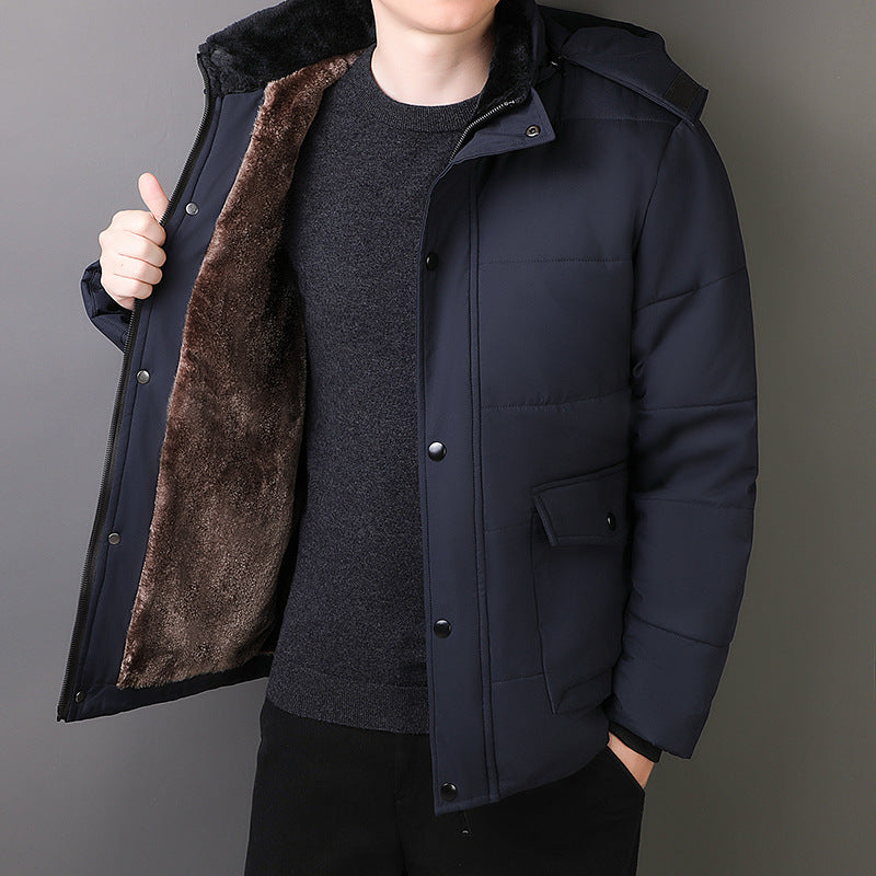 Herren Kurzparka mit gesteppter Thermofütterung, Kapuzenansatz und Multifunktionsklappentaschen Nord Taschen