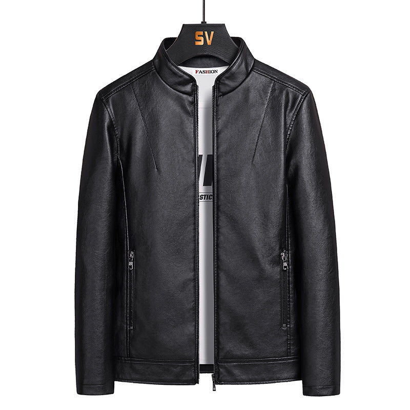 Herren Schlanker Kunstleder‑Blouson im Urban‑Moto‑Minimalstil mit Stehkragen und verdecktem Reißverschluss Nord Taschen